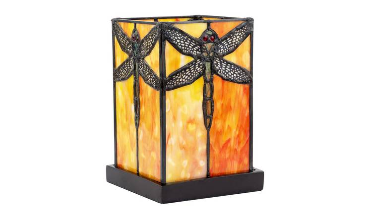 Happy Homewares Orange Amber Toned Tiffany Stained Glass Table Lamp - 13cm