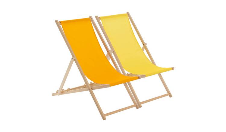 Harbour Housewares Folding Wooden Deck Chairs - Orange/Yellow - Pack of 2