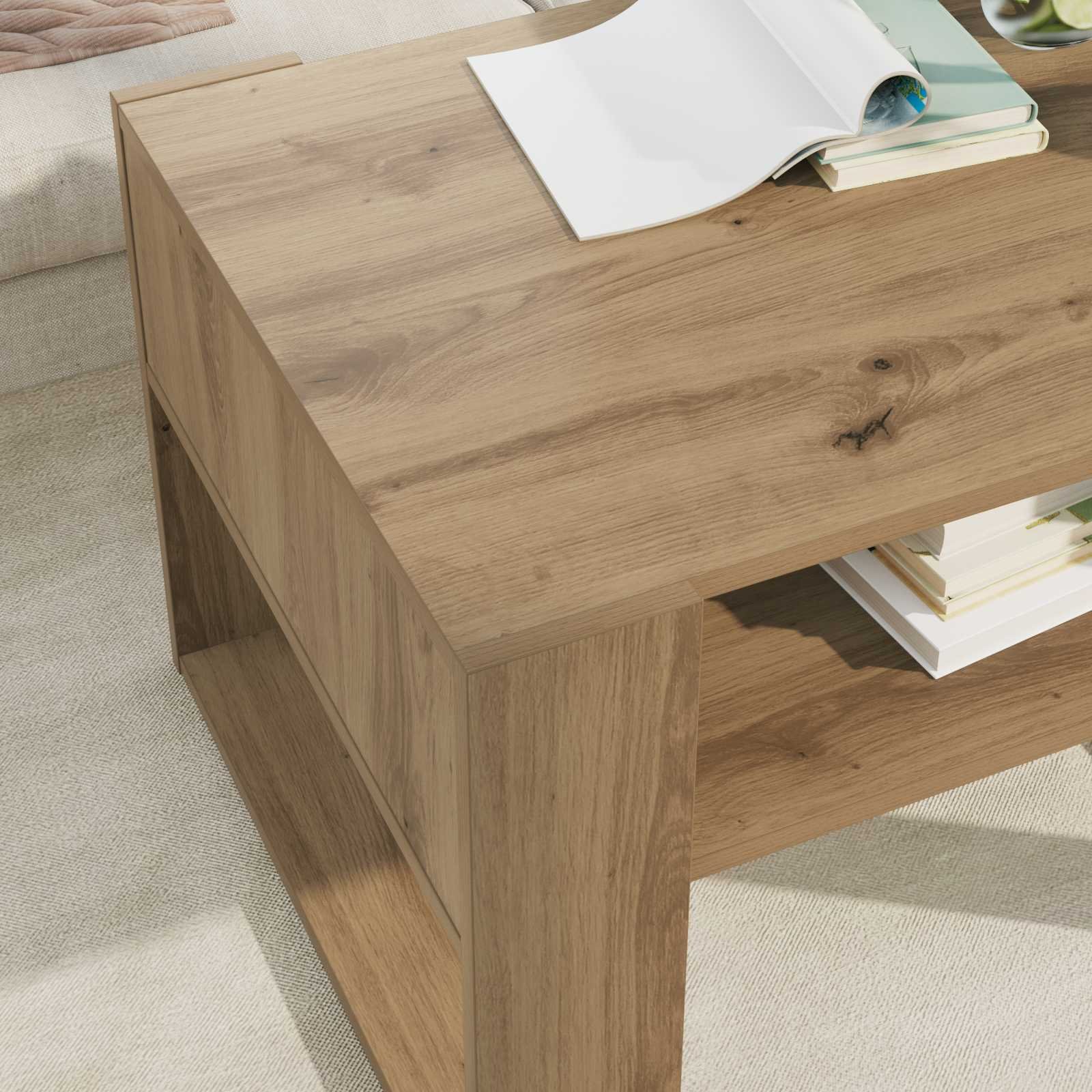 Walplus Engineered Wood Coffee Table - Oak - 66 x 53 x 45 cm - Image 3