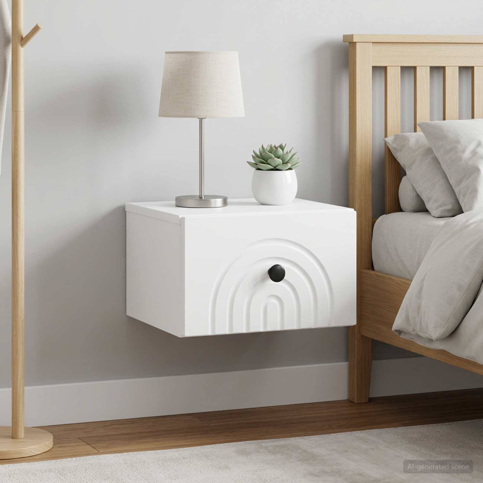 Walplus Pack of 2 Wall Mounted Bedside Table - White - 33 x 34.5 x 20 cm - Image 1