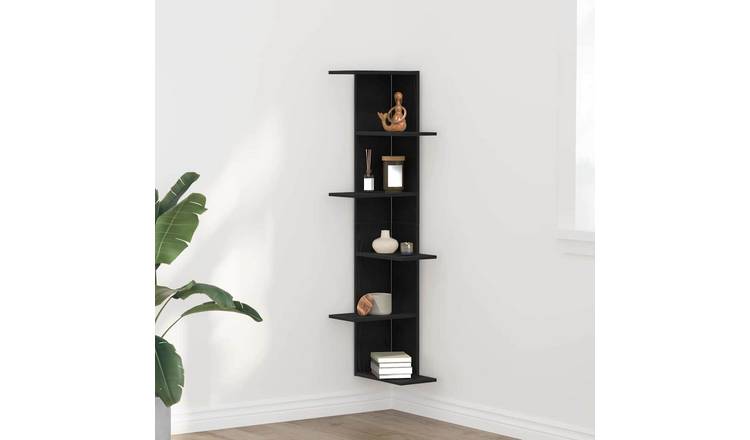 Walplus Wall Corner Shelf - Dark Oak - 36.5 x 36.5 x 140 cm