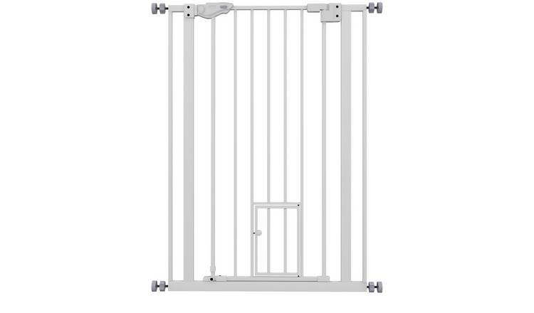 PawHut Steel Auto Close Cat Flap Dog Gate - 74-80cm x 104cm - White