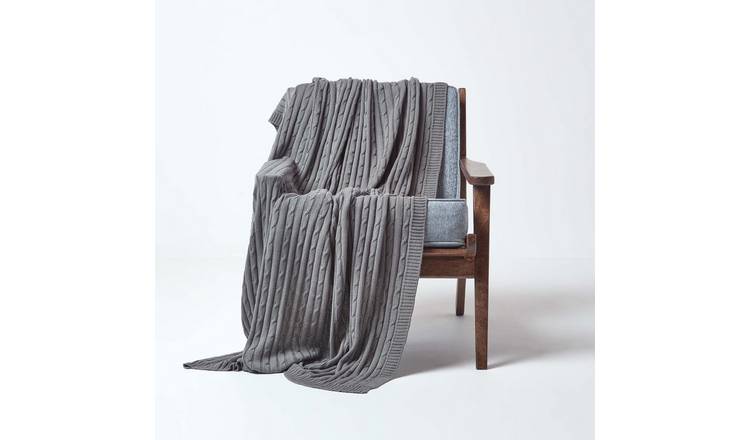 Homescapes Cotton Cable Knit Throw - 150 x 200 cm - Grey