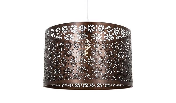 Happy Homewares Moroccan Large Bronze Metal with Floral Pendant Shade - 40cm