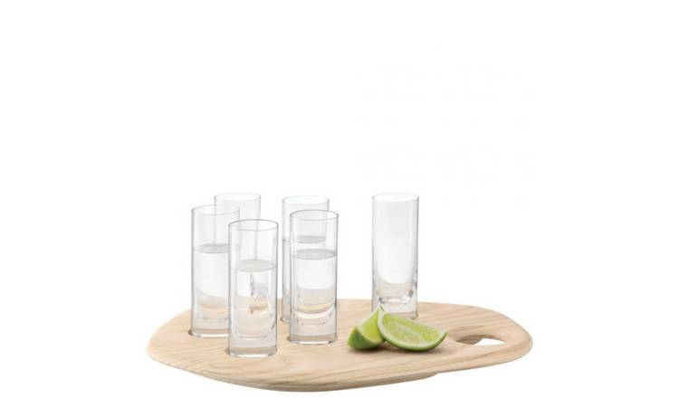 LSA International 6-Piece Shot Glass Set with Ash Wood Serving Tray - Clear