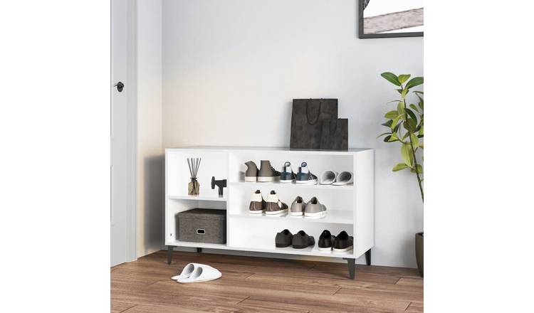 Walplus Engineered Wood Shoe Cabinet - High Gloss White - 102 x 36 x 60 cm