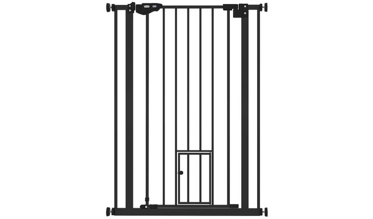 PawHut Cat Flap Double Locking Dog Gate - 74-80cm x 104cm - Black