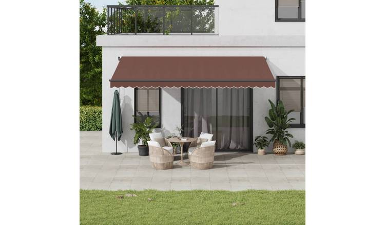 Walplus Manual Polyester Awning - Brown Anthracite Frame - 500x350 cm