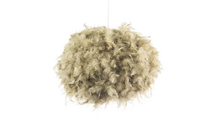 Happy Homewares Large Olive Green Feather Decorated Pendant Shade - 40cm