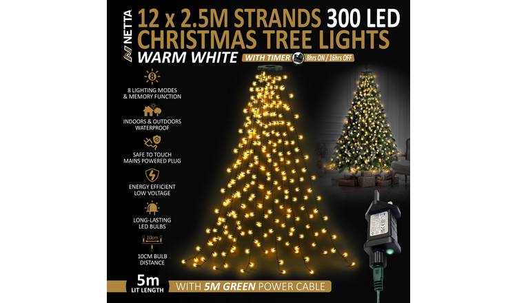 NETTA 2.5m 300 LED Christmas Tree Fairy String Lights - Warm White