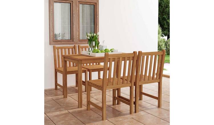 Walplus 5 Piece Solid Teak Wood Garden Dining Set - Brown - 120 x 70 cm