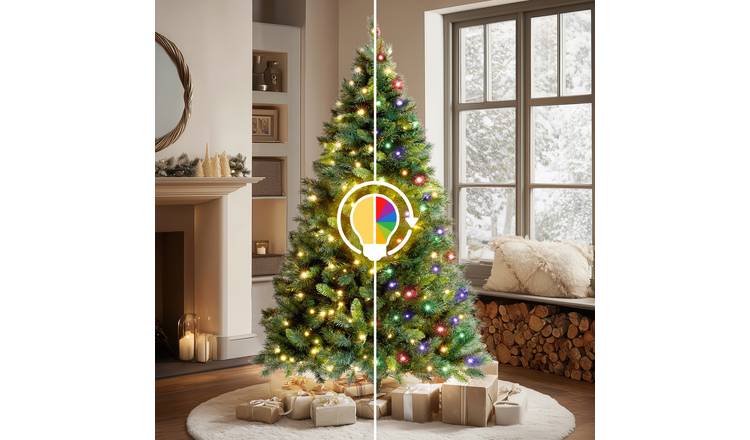 VeryMerry Snowhill 2-in-1 Pre-Lit Christmas Tree with Dual Colour LEDs - 7FT