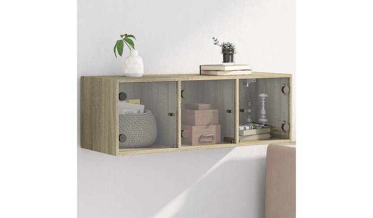 Walplus Engineered Wood Glass Door Wall Cabinet - Light Oak - 102 x 37 x 35 cm