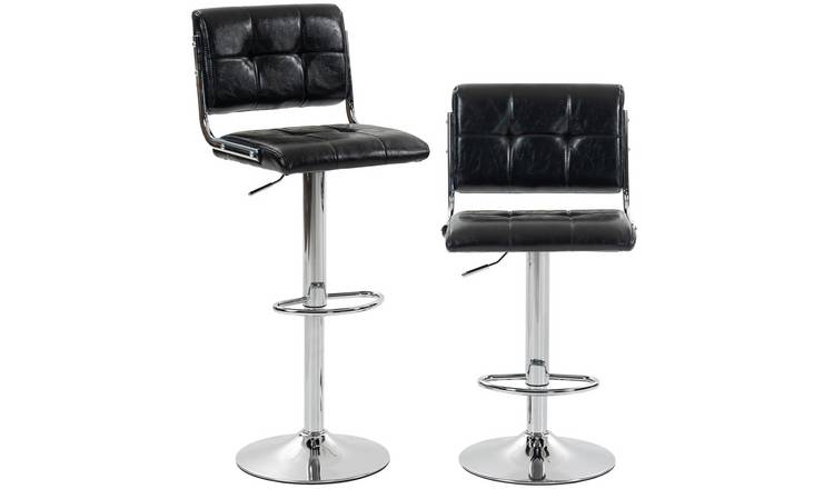 HOMCOM Set of 2 PU Leather Swivel Bar Stools with Backrest and Footrest - Black
