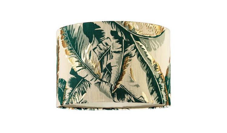 Happy Homewares Green Botanical and Tropical Jacquard Fabric Lampshade - 30cm