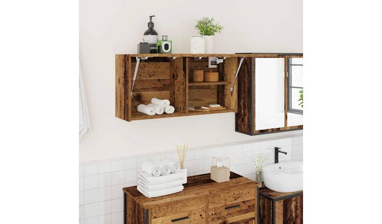 Walplus Engineered Wood Bathroom Wall Cabinet - Old Wood - 80 x 25 x 40 cm