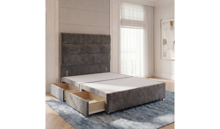 Somnior Regent Velvet Small Double 2 Drawer Divan Bed 54" Headboard - Charcoal