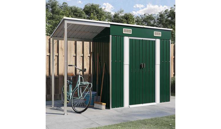 Walplus Galvanised Steel Garden Shed with Extended Roof - Green - 181 cm