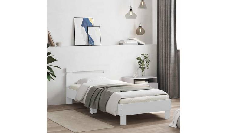 Walplus Engineered Wood Single 1 Drawer Headboard Bed Frame - White