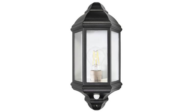 Happy Homewares PIR Sensor with Matt Black Metal Outdoor Wall Light - 18cm
