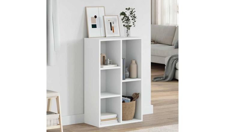 Walplus 5 Compartment Engineered Wood Book Cabinet - White - 50 x 25 x 80 cm