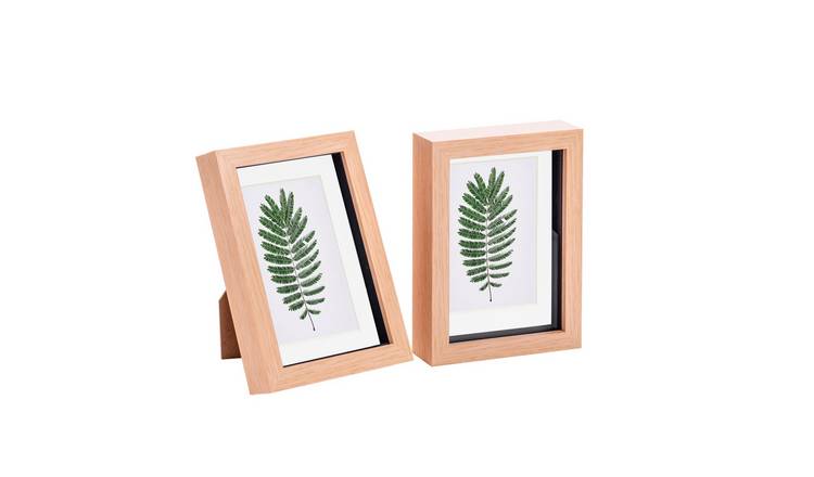 Nicola Spring 3D Box Photo Frames - 5 x 7" with Mount - Set of 2 - Light Wood