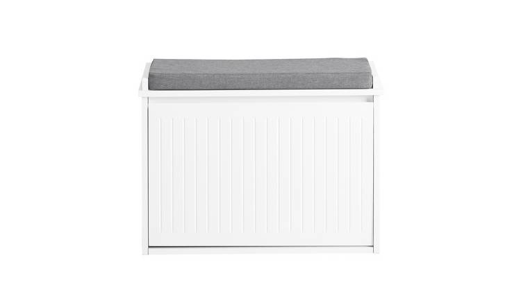 SoBuy 1 Striped Flip Drawer Seating Cushion Shoe Storage Bench - White