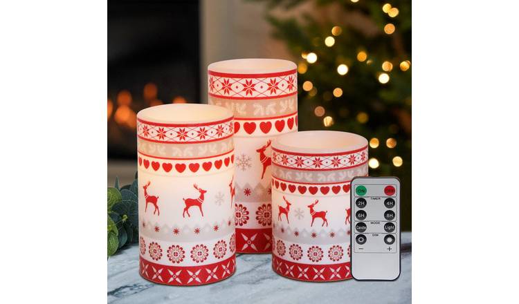 Energy Light Bulbs Set of 3 LED USB Rechargeable Flameless Wax Candle - Red