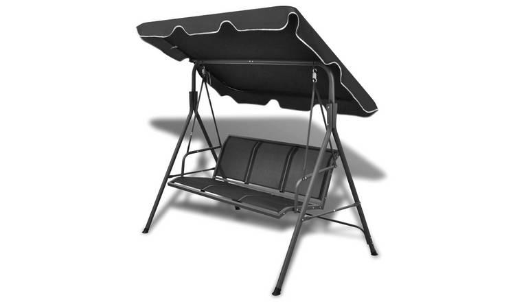 Walplus Steel Garden Swing Bench with Canopy - Black - 178 x 112 x 155 cm