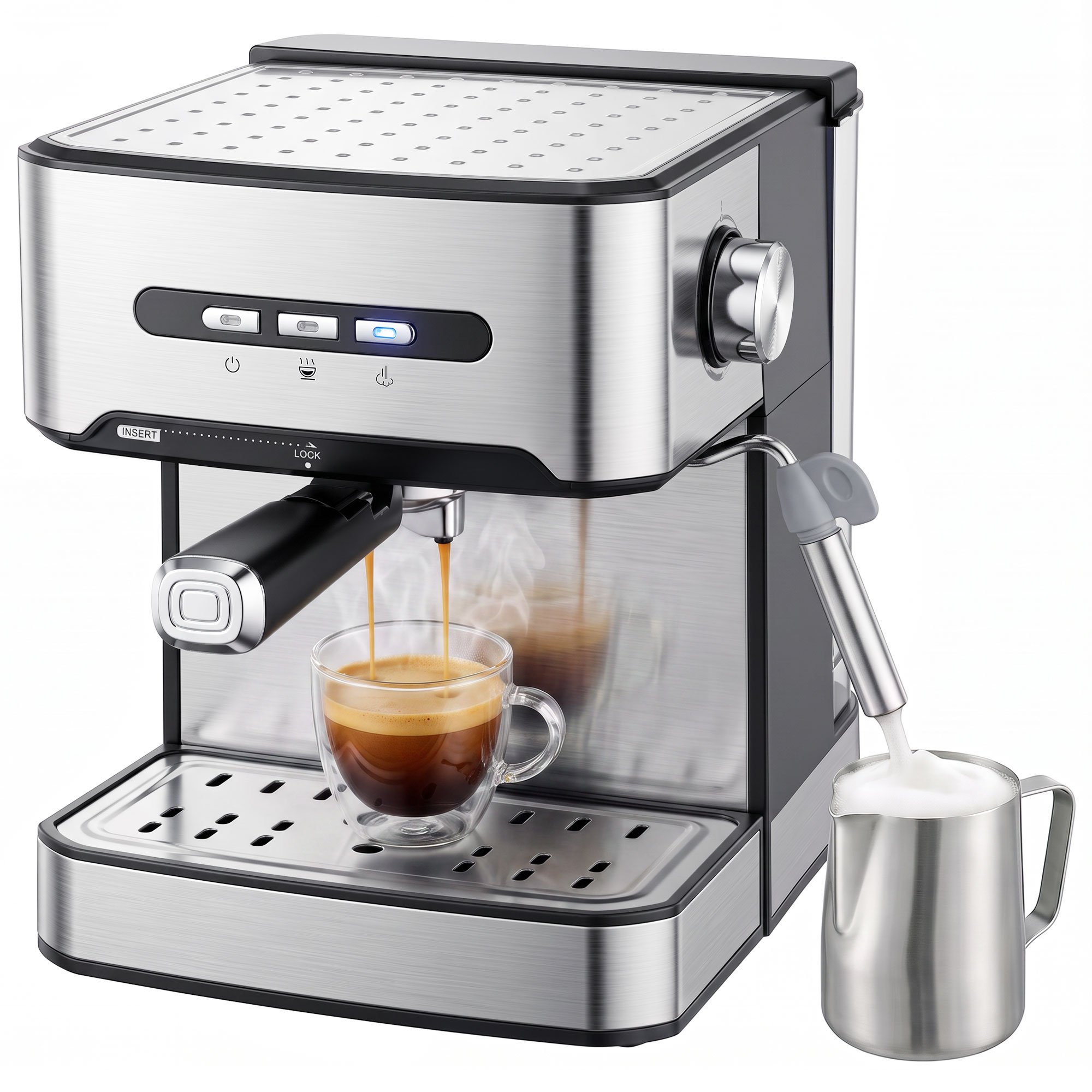 HOMCOM 850W Semi Automatic 20 Bar Coffee Machine - Black and Silver - Image 2