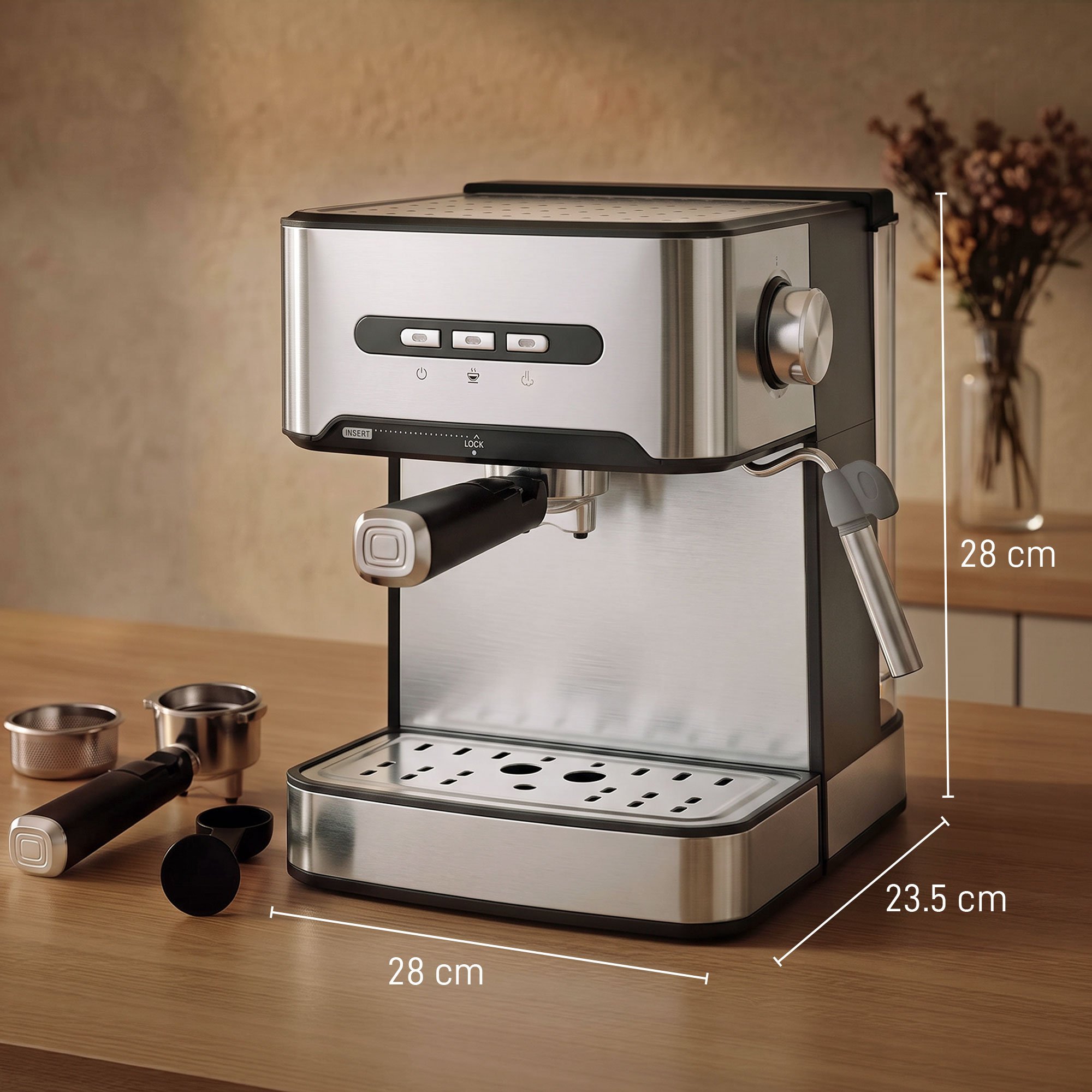 HOMCOM 850W Semi Automatic 20 Bar Coffee Machine - Black and Silver - Image 3