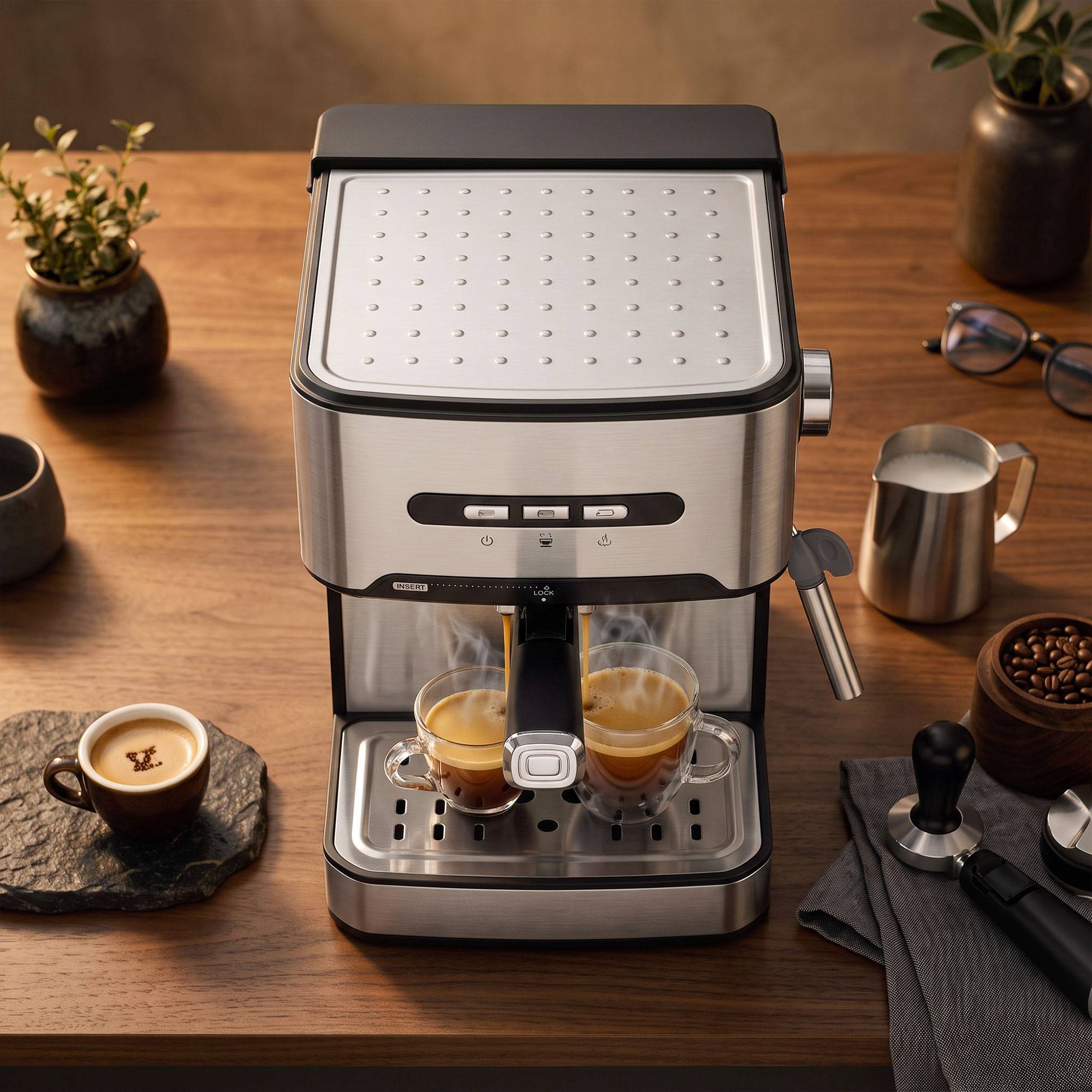 HOMCOM 850W Semi Automatic 20 Bar Coffee Machine - Black and Silver - Image 6