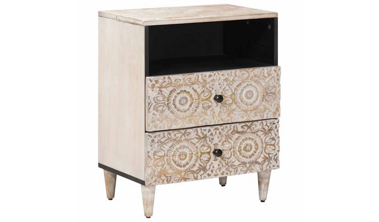 Walplus 1 Drawer Solid Wood Bedside Table - White - 50 x 33 x 60 cm