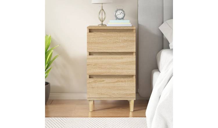 Walplus 3 Drawer Engineered Wood Bedside Cabinet - Light Oak - 40 x 35 x 70 cm
