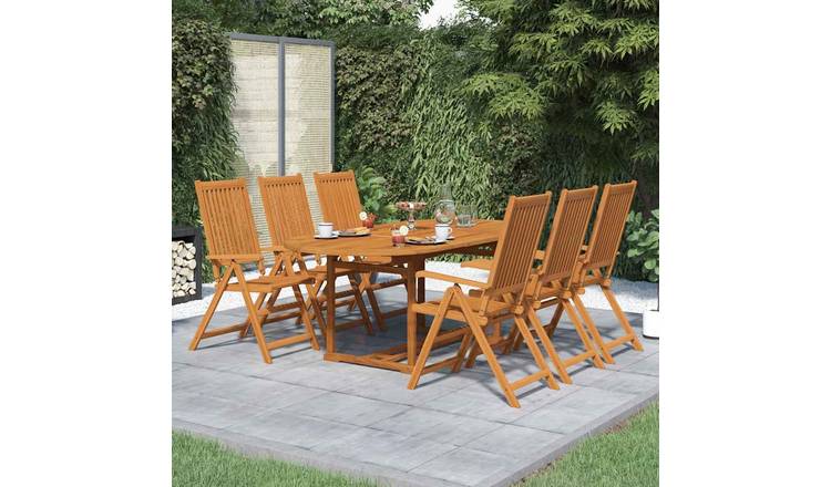 Walplus 7 Piece Acacia Wood Outdoor Dining Set - Brown - 150-200 x 100 x 74 cm