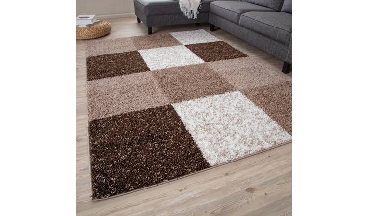 The Rugs Brown Myshaggy Checkered Shaggy Rug - 60 x 110cm