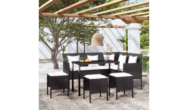 Walplus 5 Piece Poly Rattan Outdoor Furniture Set - Black - 90 x 50 x 71 cm