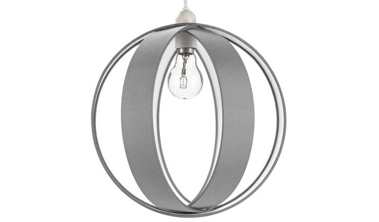 Happy Homewares Grey Faux Silk Fabric Cocoon Globe Pendant Shade - 30cm