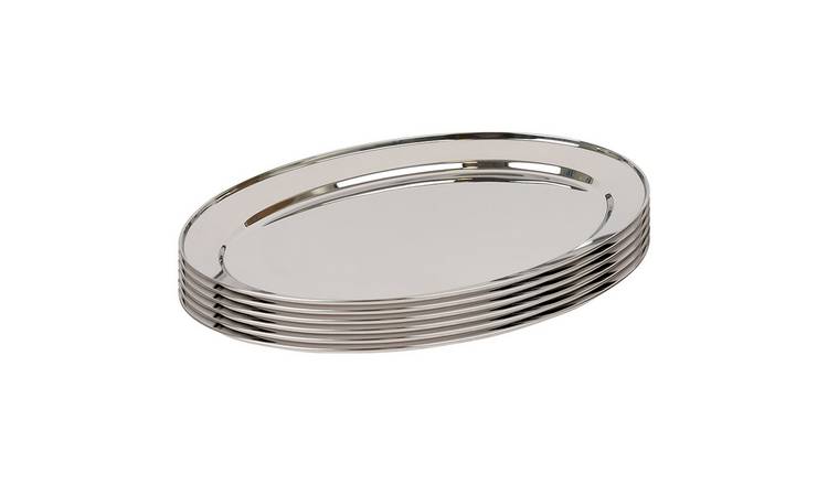 Argon Tableware Oval Stainless Steel Serving Platters - Pack of 6