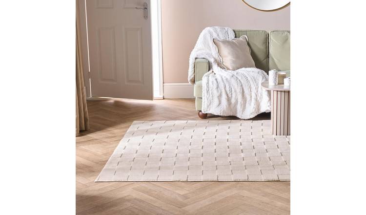 OHS Checkerboard Patterned Fleece Rug - 120 x 170cm - Stone