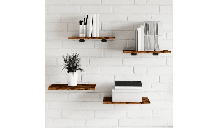 Walplus Pack of 4 Engineered Wood Wall Shelf - Dark Oak - 40 x 30 x 1.5 cm
