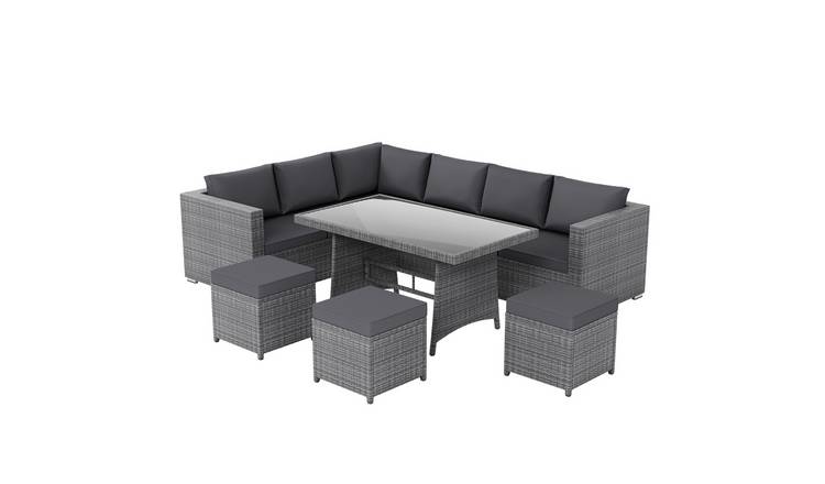 Garden Vida Belgrave 9 Seater Rattan Dining Set with Cushions - Grey