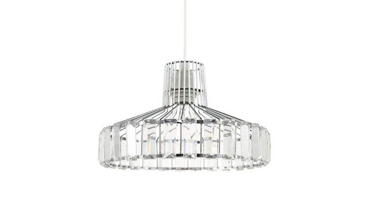 Happy Homewares Chrome Plated Easy Fit with Clear Acrylic Pendant Shade - 29cm