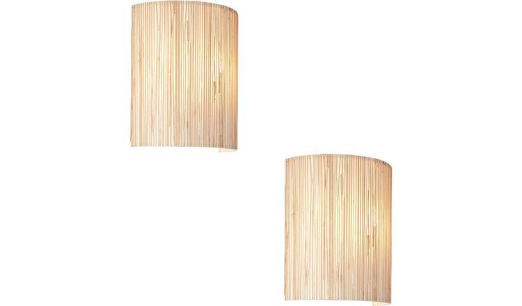 Loops Direct Pack of 2 Steel and Seagrass Wall Light - Matt Black