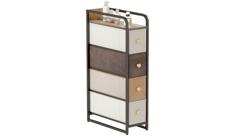 HOMCOM 4 Fabric Drawer Chest with Steel Frame - Mixed Brown