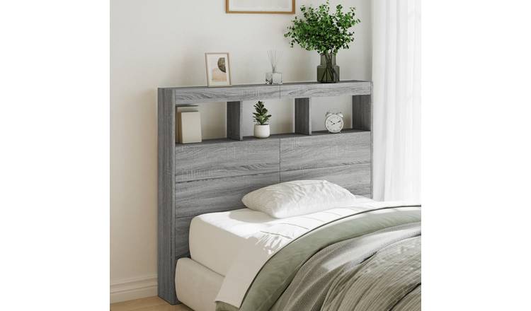 Walplus Engineered Wood LED Headboard Cabinet - Grey and Oak - 120 x 17 x 102 cm