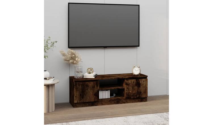 Walplus Engineered Wood TV Cabinet with Doors - Dark Oak - 102 x 30 x 36 cm