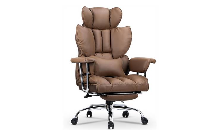 Rattantree Ergonomic High Back Leather Office Chair With Footrest - Brown
