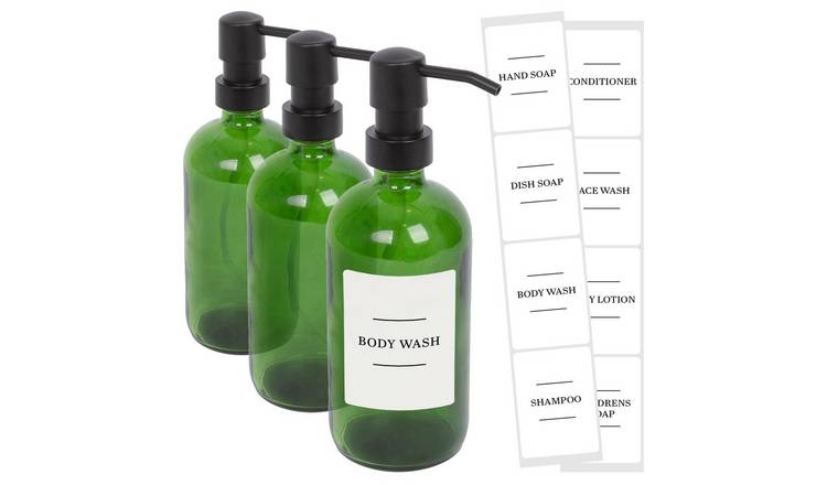 Harbour Housewares Soap Dispensers with Labels  - Green/White - Set of 3