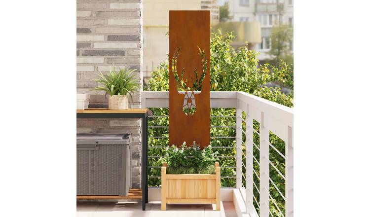 Walplus Antler Design Steel Garden Privacy Screen - Rusty - 32 x 1.7 x 140 cm